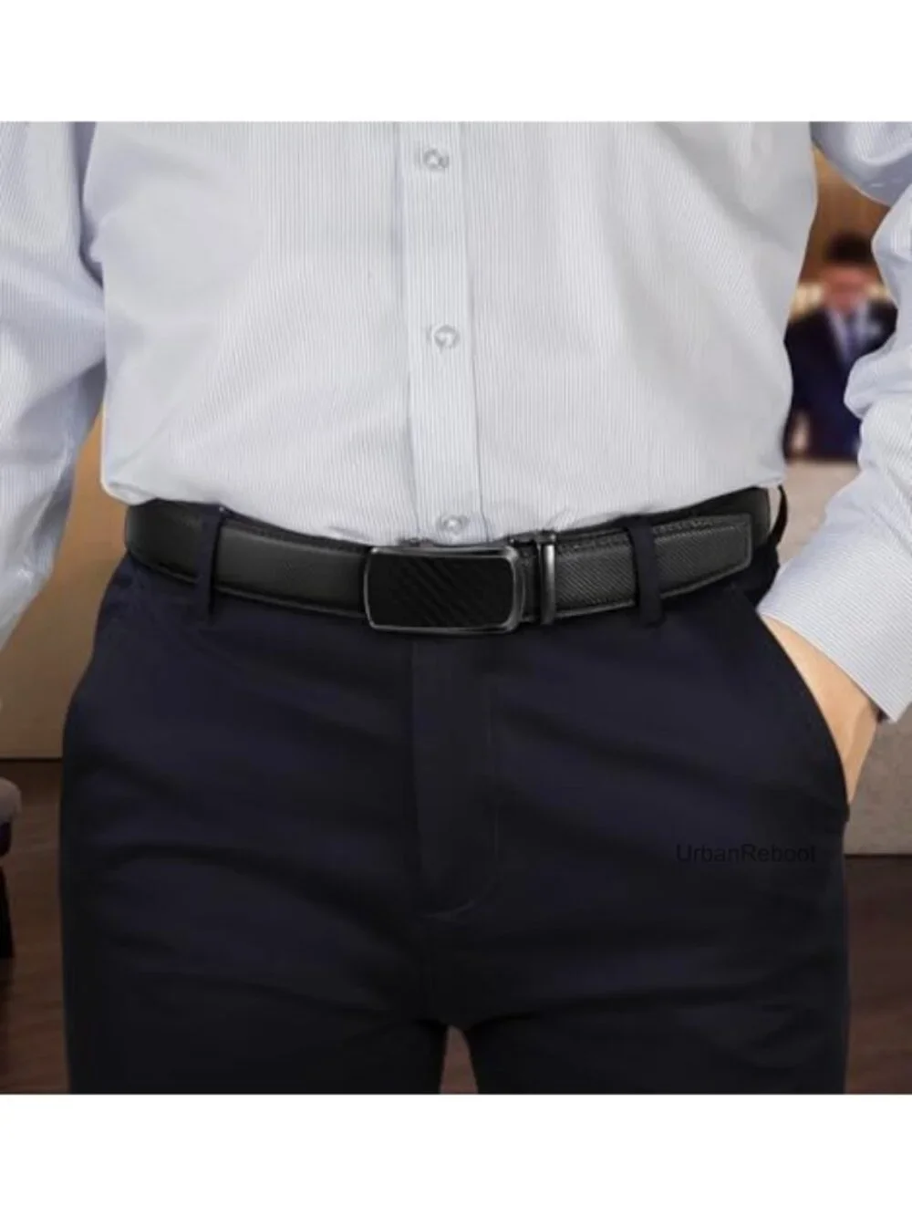 RATCHET BELT Men's Premium PU Leather Trimmable Adjustable Quick Release 1 3/8